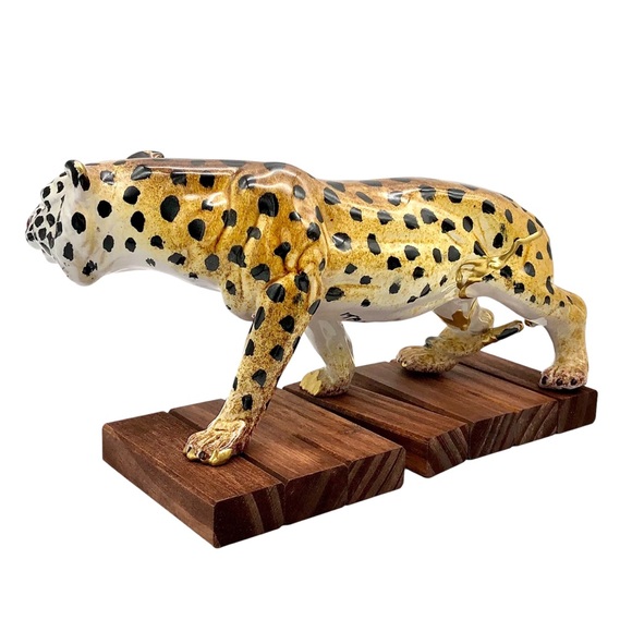 Kintsugi Italian Pottery Cheetah Statuette Majolica Gold Crack Art Gift Italy - Picture 4 of 16